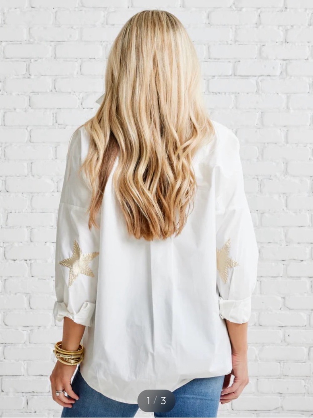 Caryn Lawn Preppy Star Elbow Top White & Gold Pristone $182